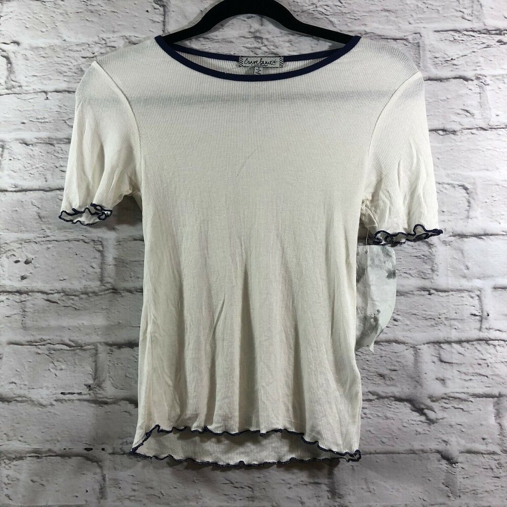 Almost Famous Juniors Top Size Small Short Sleeve Color Blocked Lettuce Cream